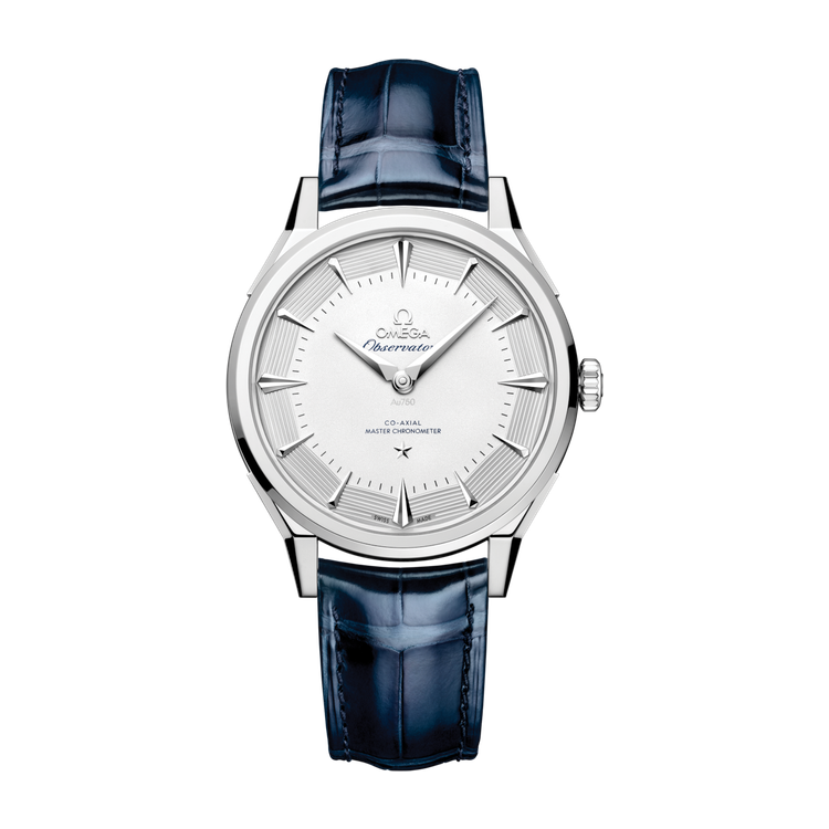 Omega Constellation Globemaster Silver White Gold Alligator Leather 39.4mm