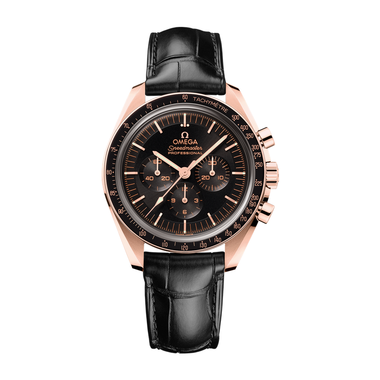 Omega Speedmaster Moonwatch Professional Black Rose Gold Alligator Leather 42mm