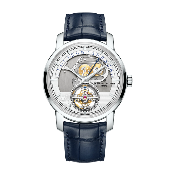 Vacheron Constantin Traditionnelle Tourbillon Retrograde Date Openface Silver Platinum Alligator Leather 41mm