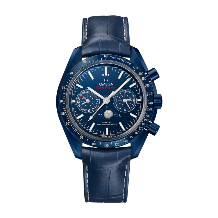 Omega "Blue Side Of The Moon" Speedmaster Moonphase Ceramic Alligator Leather 44.3mm