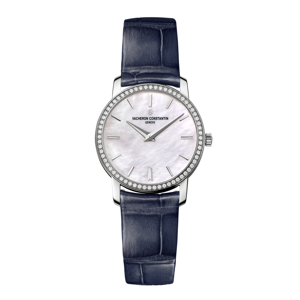 Vacheron Constantin Traditionnelle Quartz Mother of Pearl White Gold Alligator Leather 30mm
