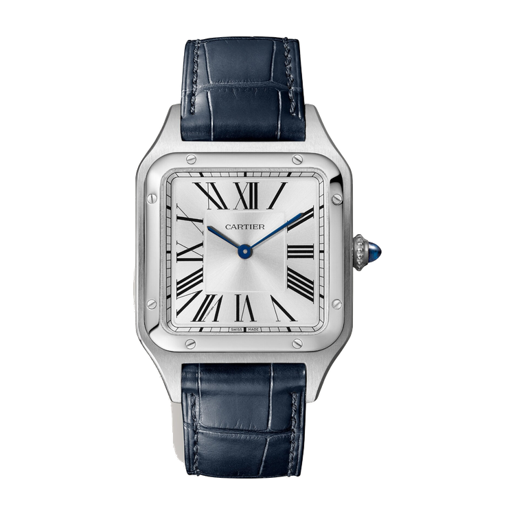 Cartier Santos-Dumont Large Silver Steel Alligator Leather 31.4mm