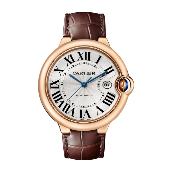 Cartier Ballon Bleu 42 mm Silver Rose Gold Alligator Leather 42mm