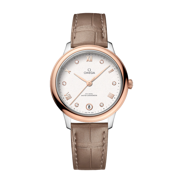 Omega De Ville Prestige Silver Two-Tone Alligator Leather 34mm