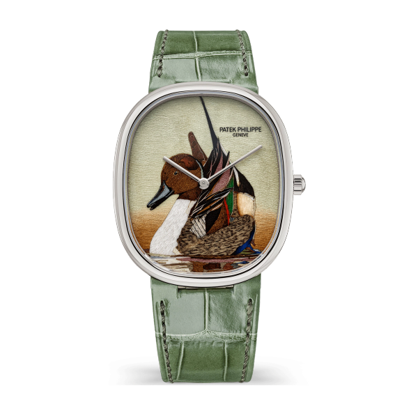 Patek Philippe "Northern Pintail" Rare Handcrafts Golden Ellipse Brown White Gold Alligator Leather 34.5 x 39.5mm