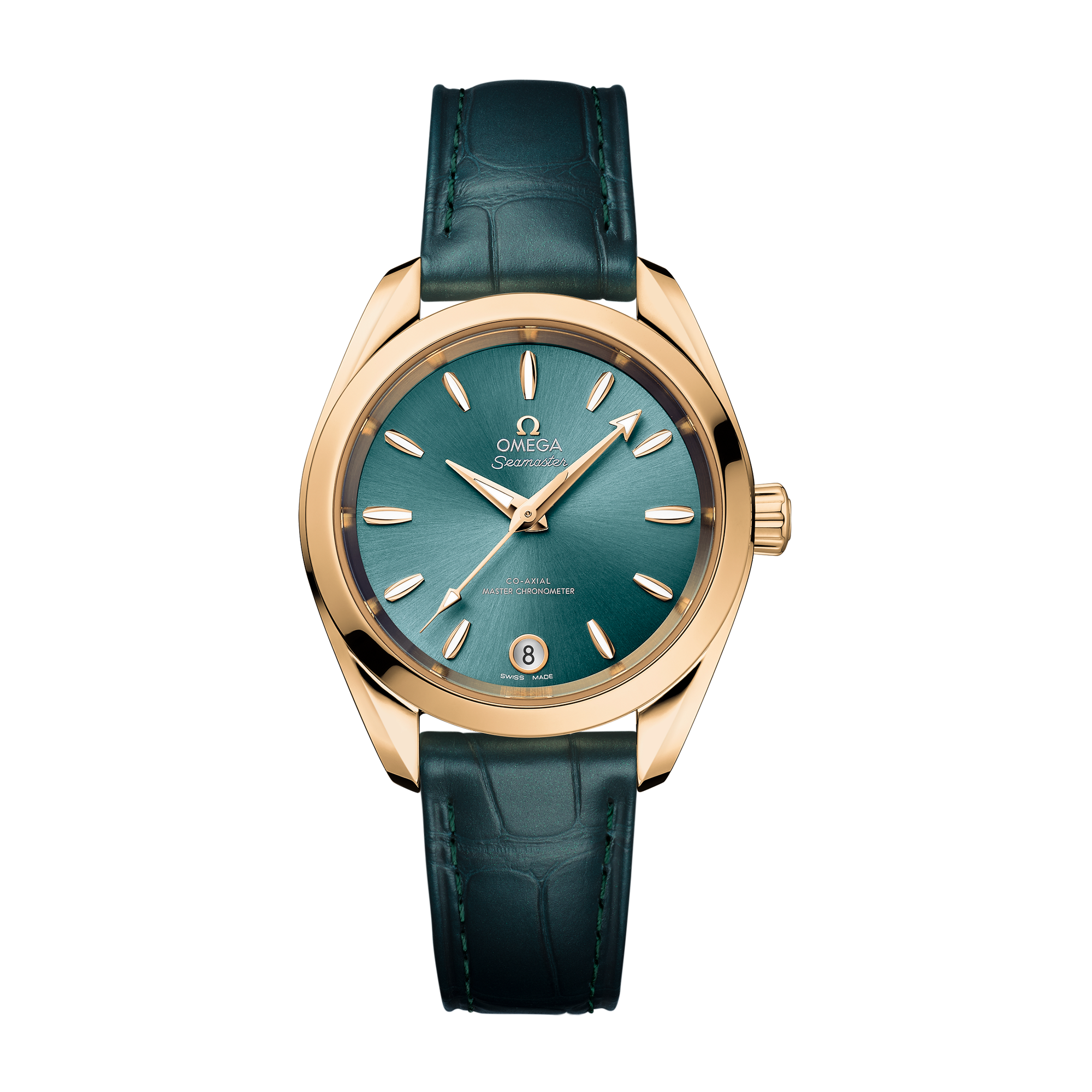 Omega Seamaster Aqua Terra Shades Green Yellow Gold Alligator Leather 34mm