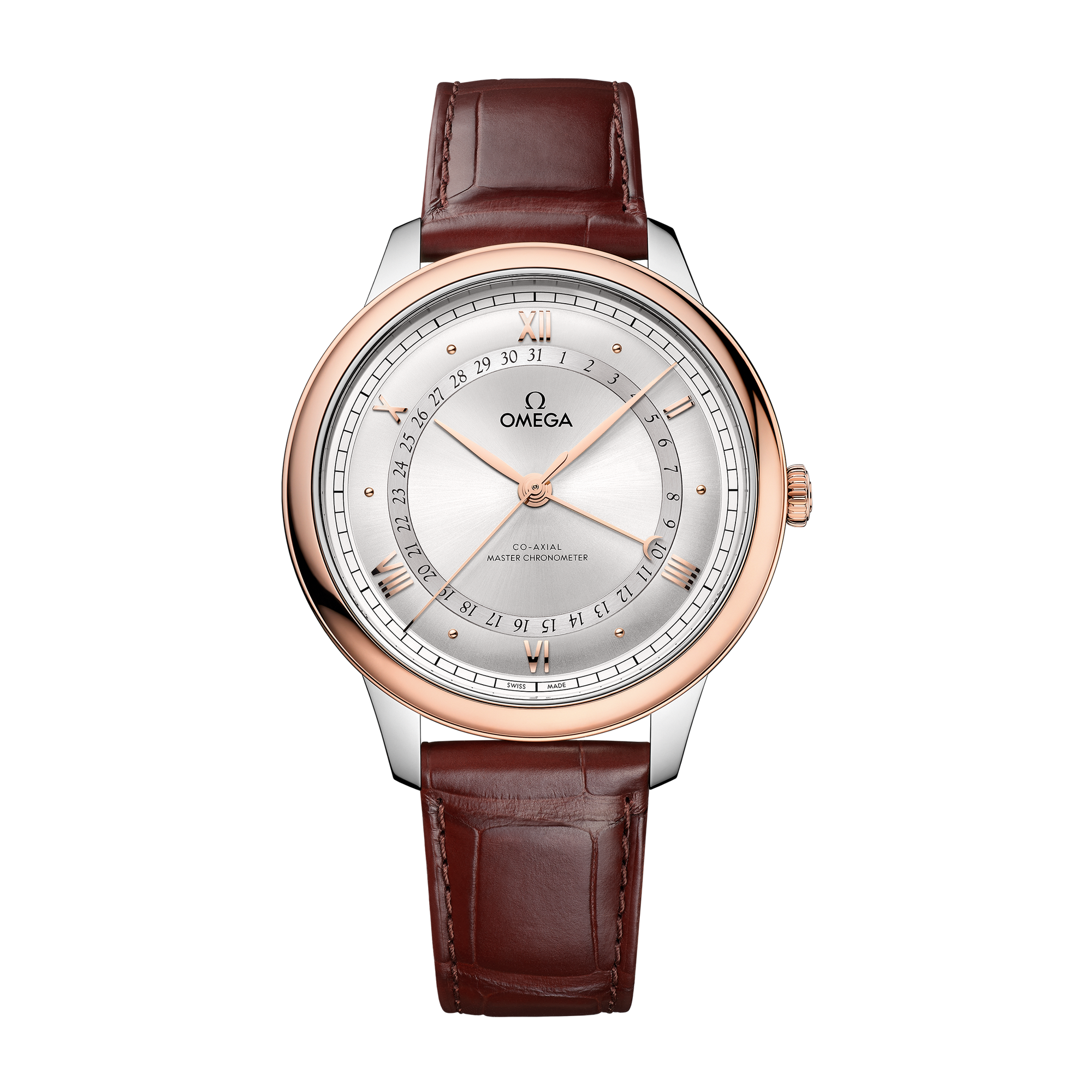 Omega De Ville Prestige Silver Two-Tone Alligator Leather 42mm