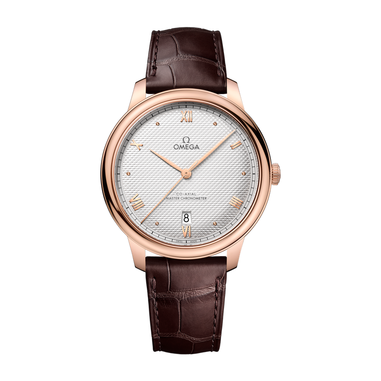 Omega De Ville Prestige Silver Rose Gold Alligator Leather 40mm