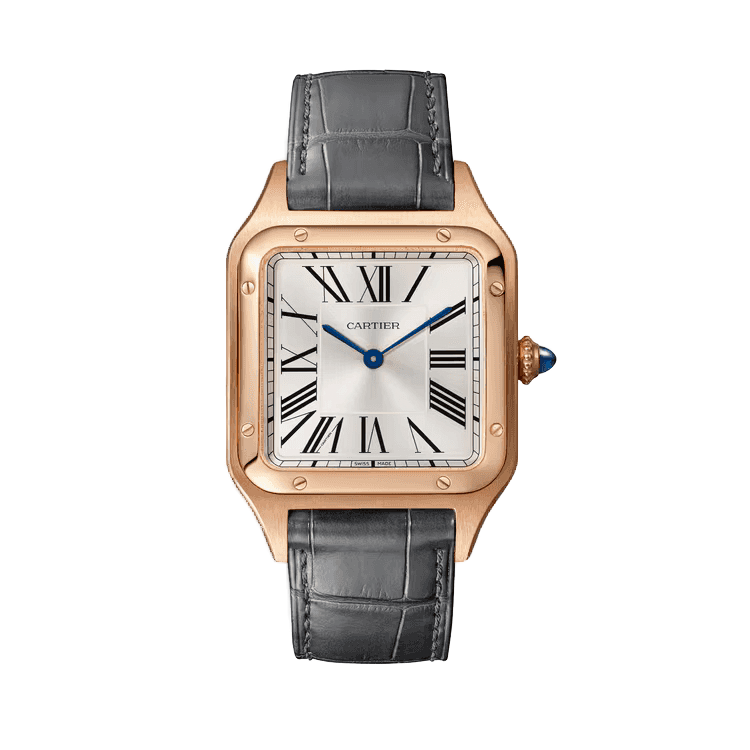 Cartier Santos-Dumont Large Silver Rose Gold Alligator Leather 31.4mm