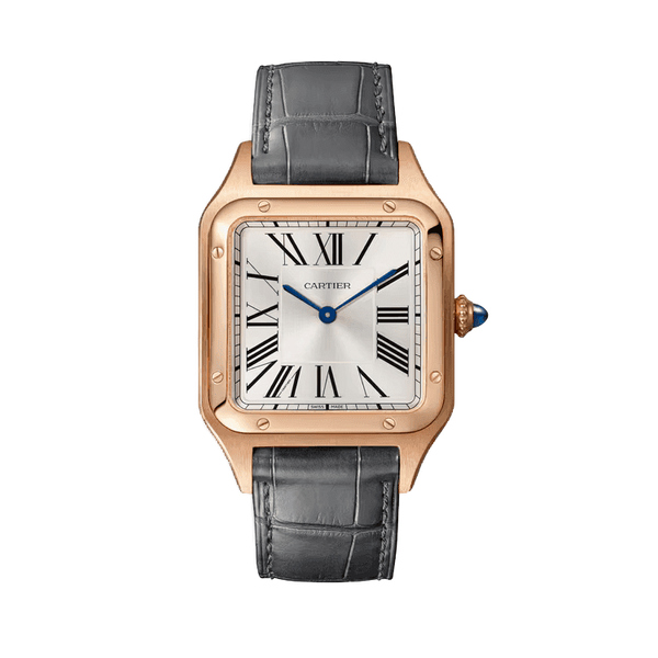 Cartier Santos-Dumont Large Silver Rose Gold Alligator Leather 31.4mm