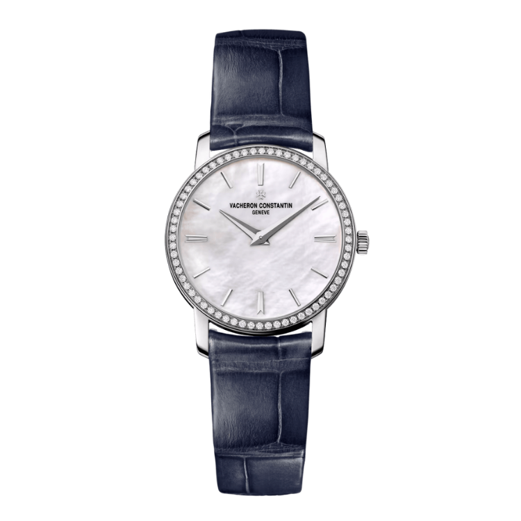 Vacheron Constantin Traditionnelle Quartz Mother of Pearl White Gold Alligator Leather 30mm