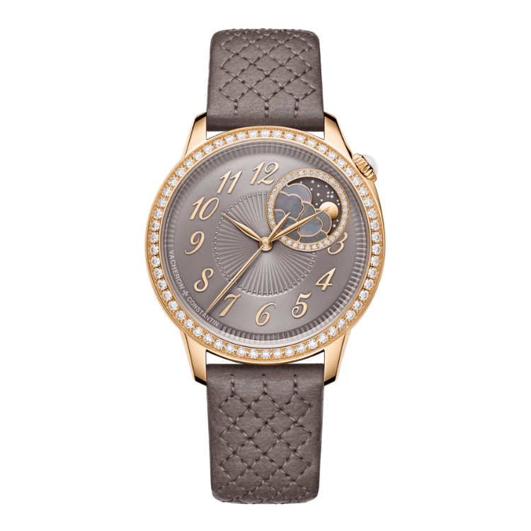 Vacheron Constantin Égérie Moon Phase Grey Rose Gold Alligator Leather 37mm