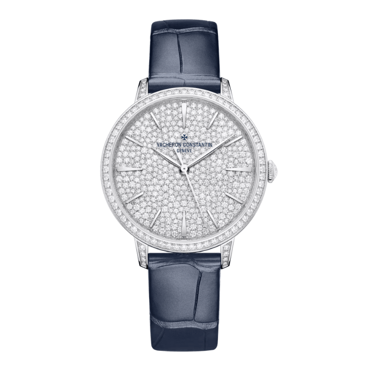 Vacheron Constantin Patrimony Self-winding Jewellery Diamond Pave White Gold Alligator Leather 37mm