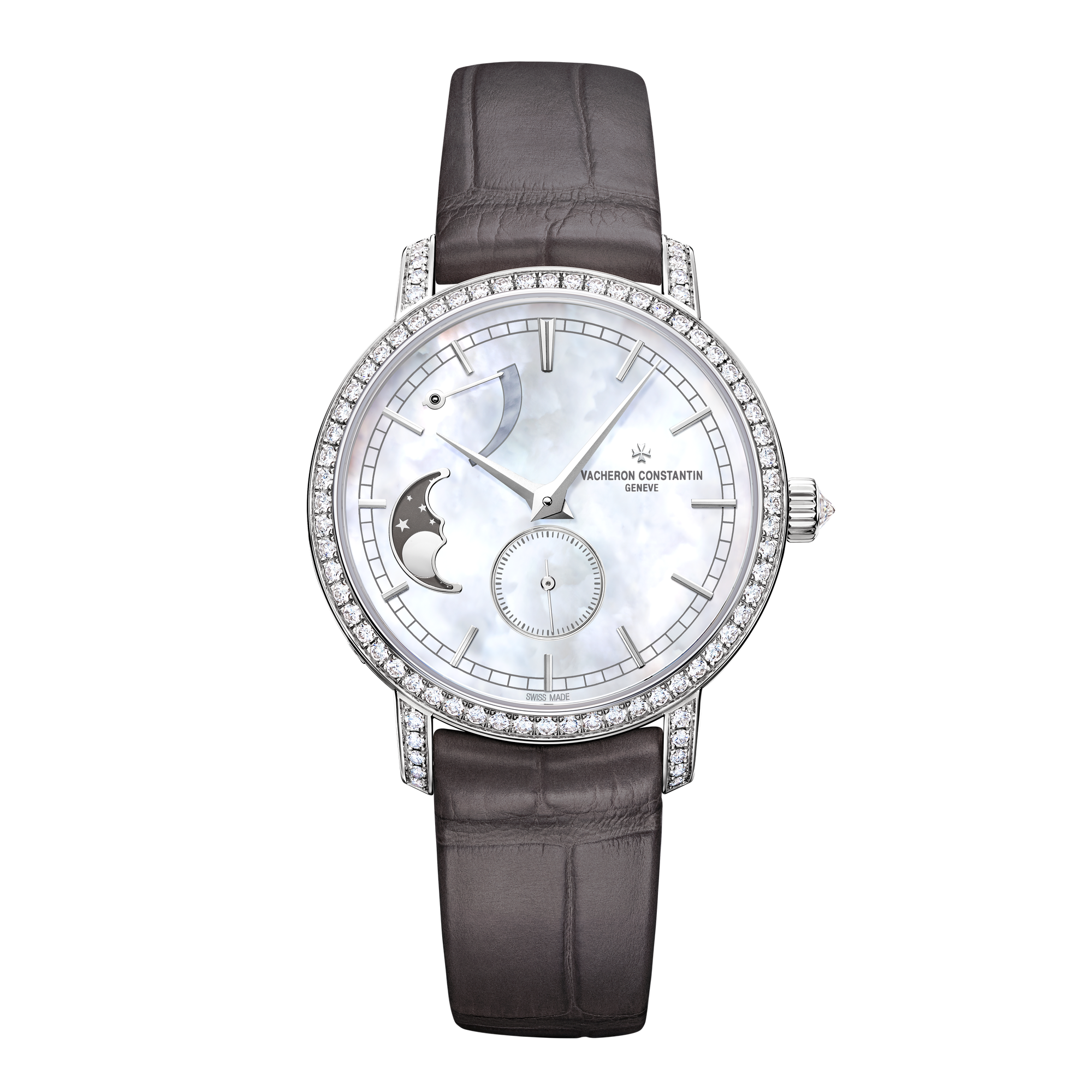 Vacheron Constantin Traditionnelle Moon Phase Mother of Pearl White Gold Alligator Leather 36mm