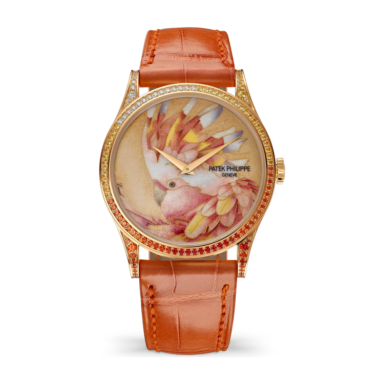 Patek Philippe "Leadbeater’s Cockatoo" Rare Handcrafts Champagne Rose Gold Alligator Leather 38mm