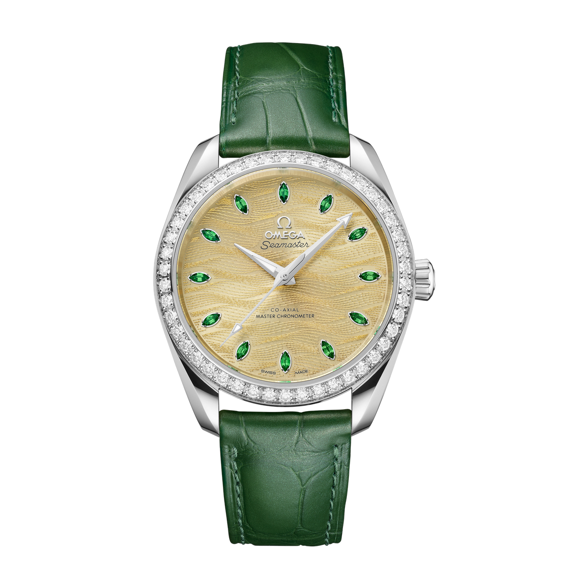 Omega Seamaster Aqua Terra 150M Green White Gold Alligator Leather 38mm
