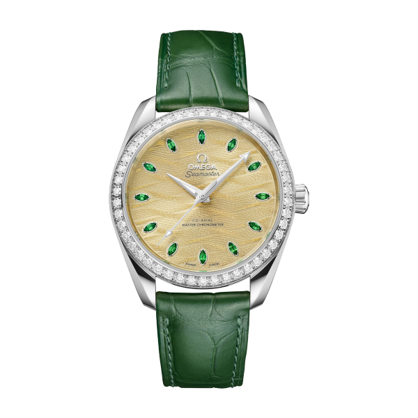 Omega Seamaster Aqua Terra 150M Green White Gold Alligator Leather 38mm