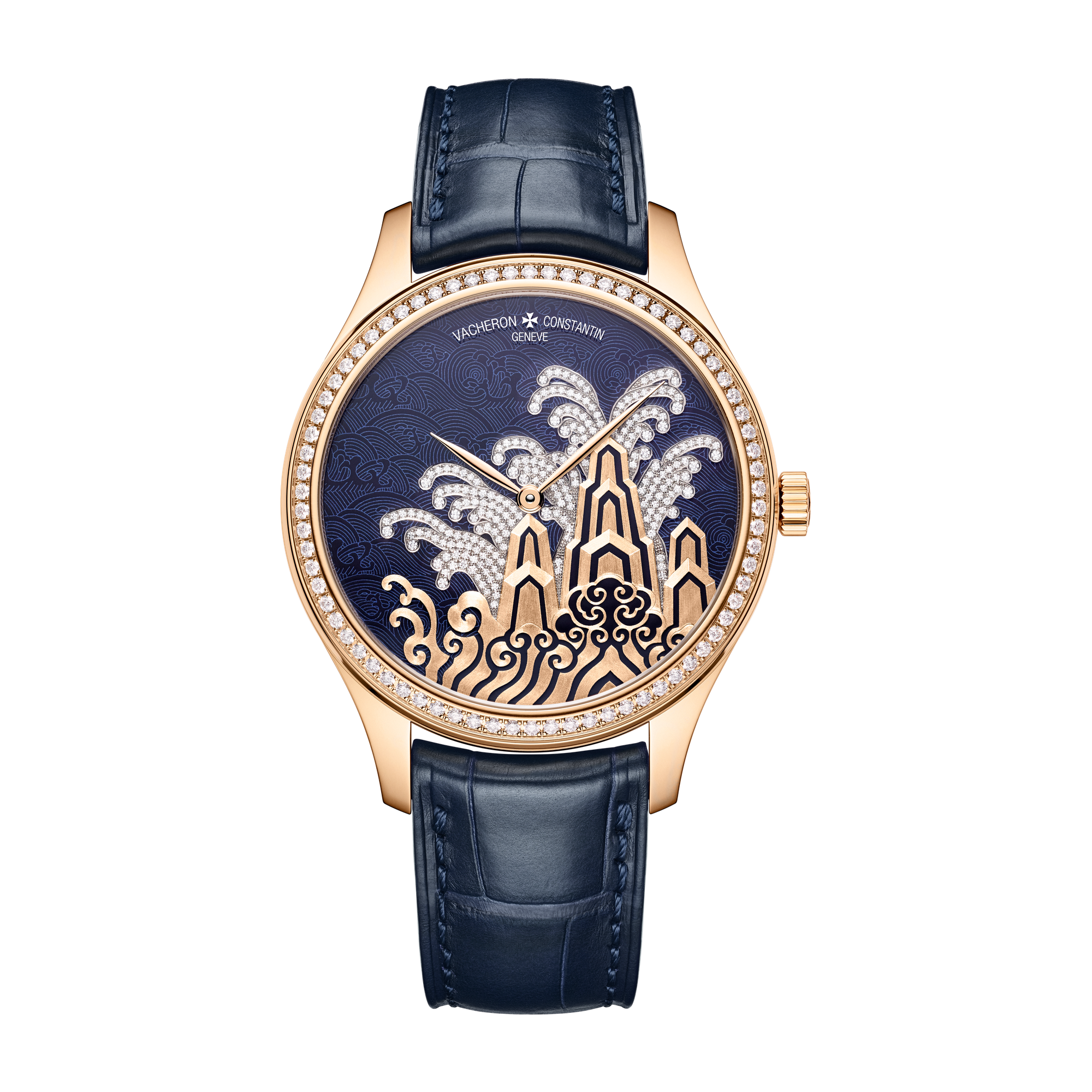 Vacheron Constantin Métiers d'Art Tribute to Traditional Symbols Blue Rose Gold Alligator Leather 38mm