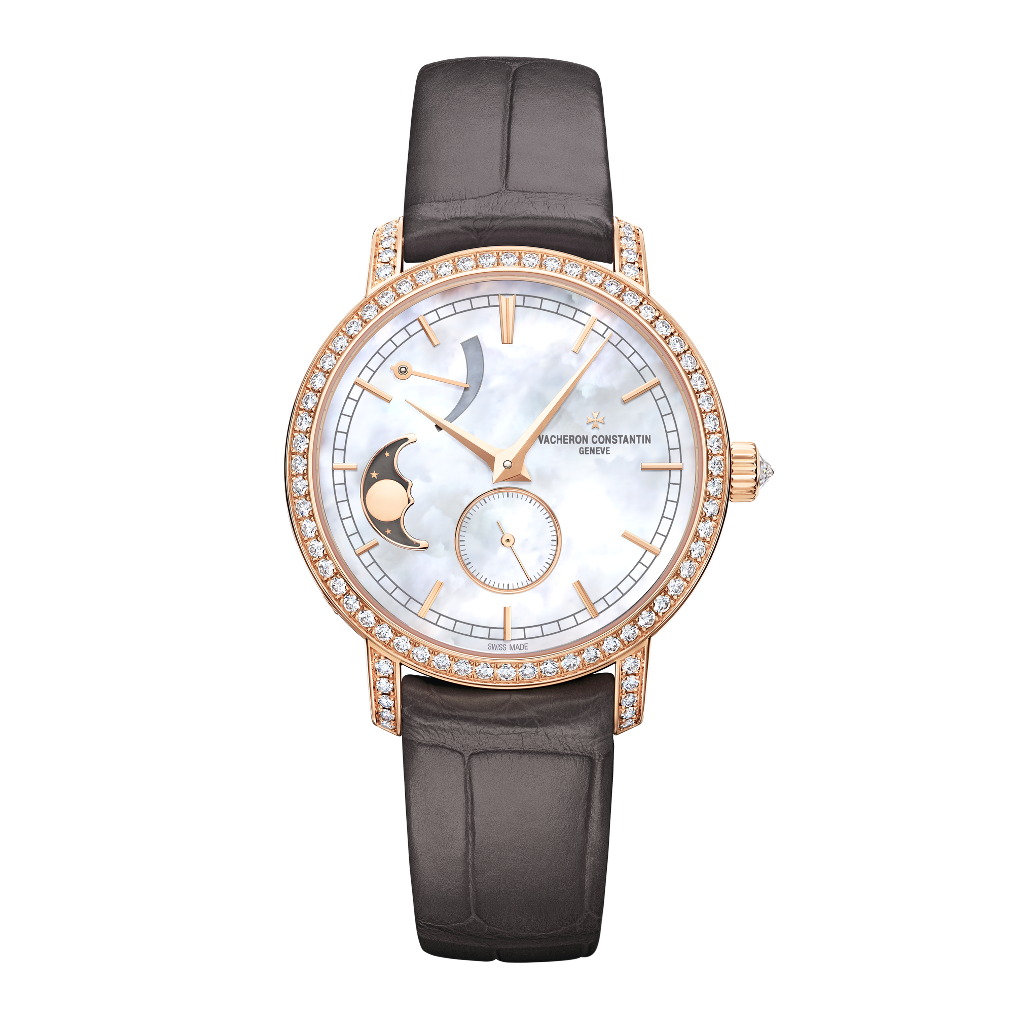 Vacheron Constantin Traditionnelle Moon Phase Mother of Pearl Rose Gold Alligator Leather 36mm