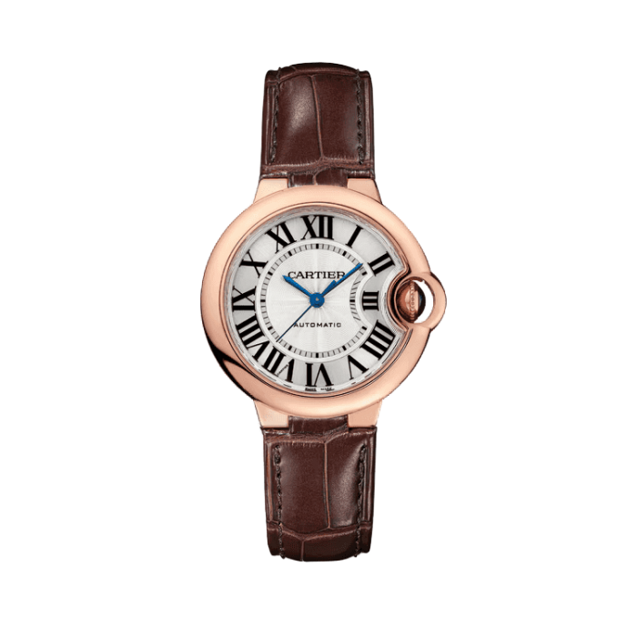 Cartier Ballon Bleu 35 mm Silver Rose Gold Alligator Leather 35mm