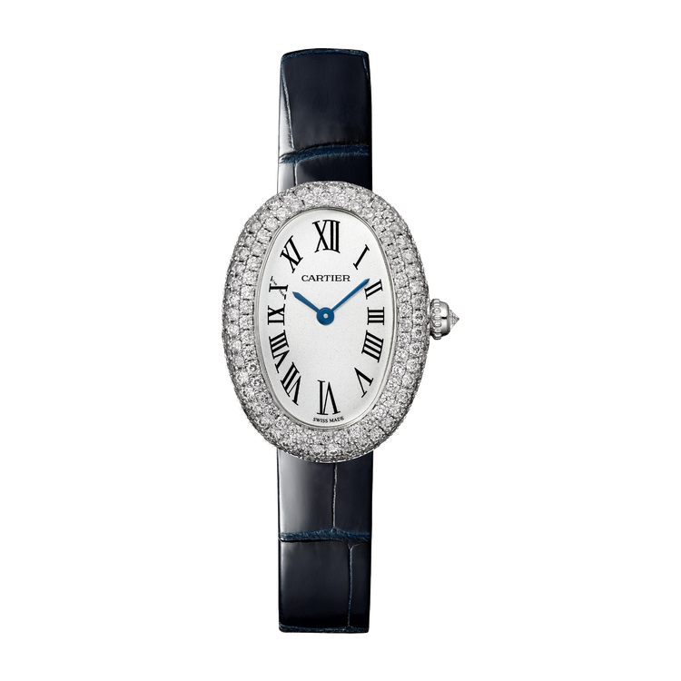 Cartier Baignoire Small Silver White Gold Alligator Leather 23.1mm