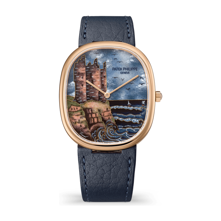 Patek Philippe "Donjons on the Cliff" Rare Handcrafts Golden Ellipse Dark Grey Rose Gold Leather 34.5 x 39.5mm