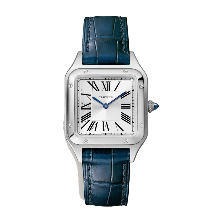 Cartier Santos-Dumont Small Silver Steel Alligator Leather 27.5mm