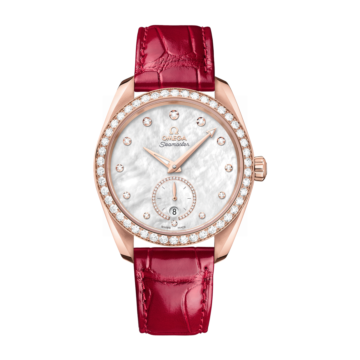 Omega Seamaster Aqua Terra 150M White Rose Gold Alligator Leather 38mm