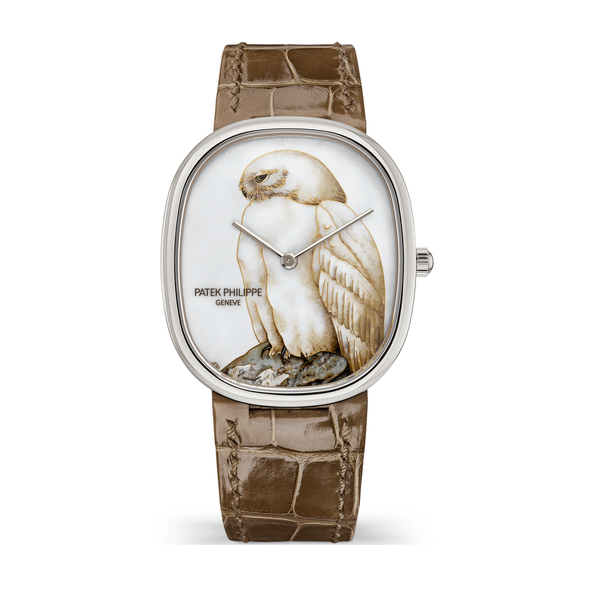 Patek Philippe "White Owl" Rare Handcrafts Golden Ellipse White Gold Alligator Leather 34.5 x 39.5mm