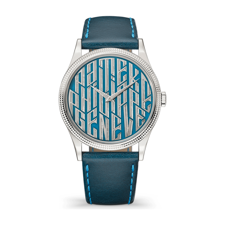 Patek Philippe "Blue typography" Rare Handcrafts White Gold Leather 38mm