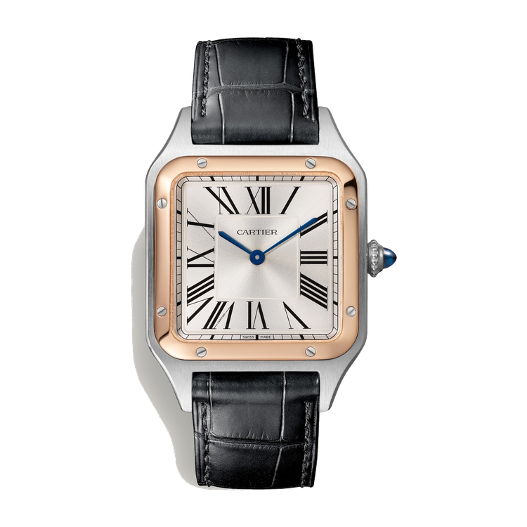 Cartier Santos-Dumont Large Silver Two-Tone Alligator Leather 31.4mm