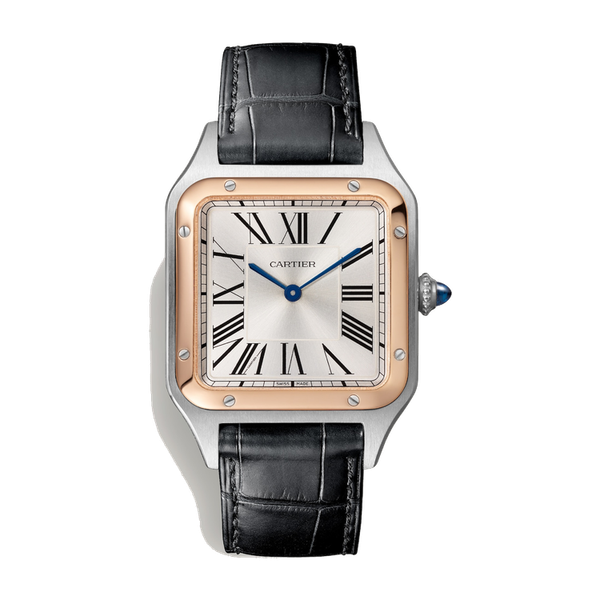 Cartier Santos-Dumont Large Silver Two-Tone Alligator Leather 31.4mm