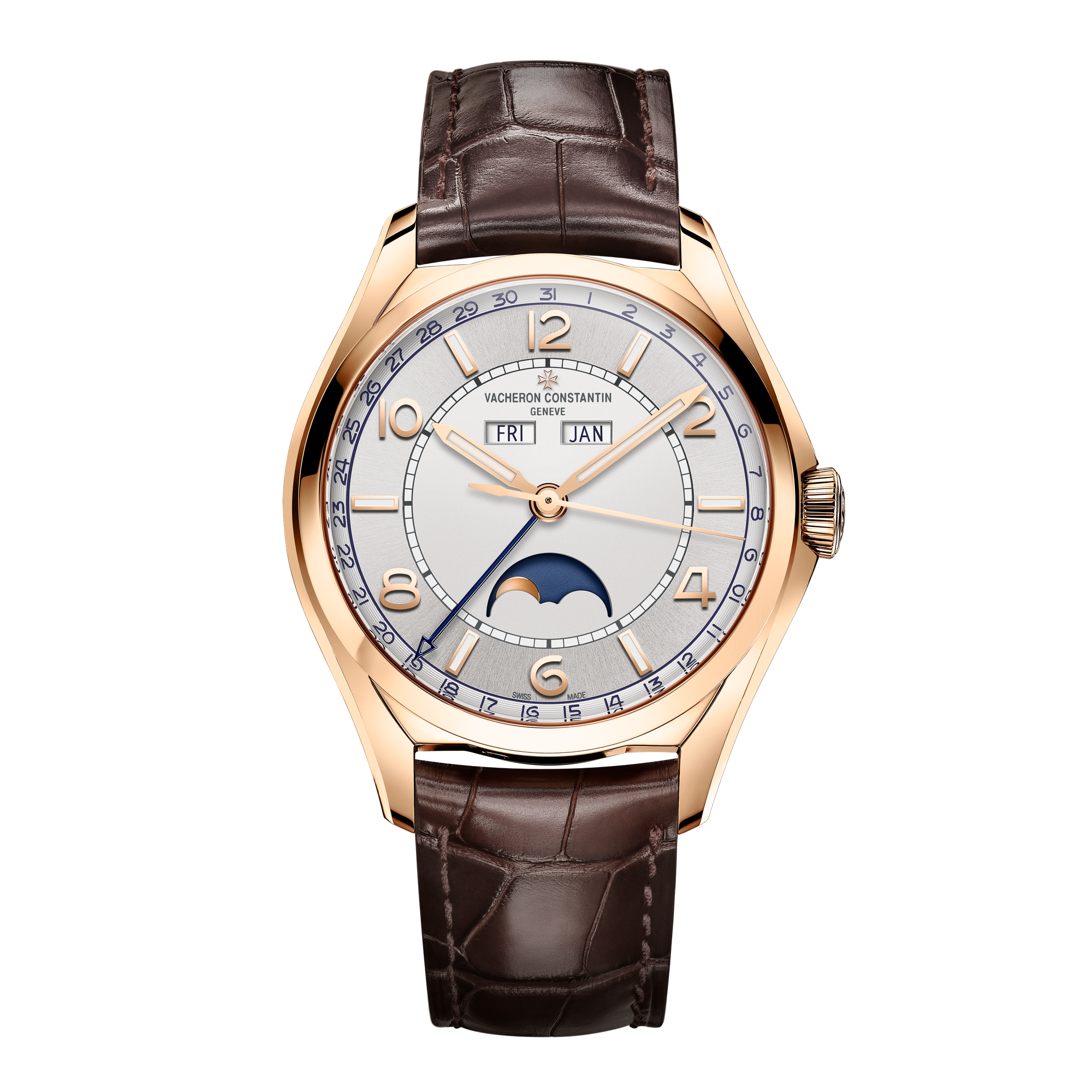 Vacheron Constantin Fiftysix Complete Calendar Silver Rose Gold Alligator Leather 40mm