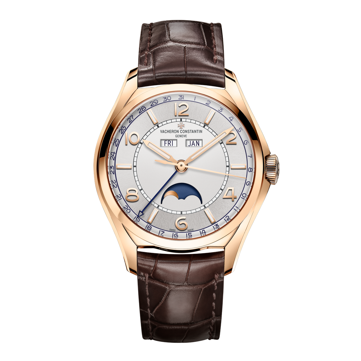 Vacheron Constantin Fiftysix Complete Calendar Silver Rose Gold Alligator Leather 40mm