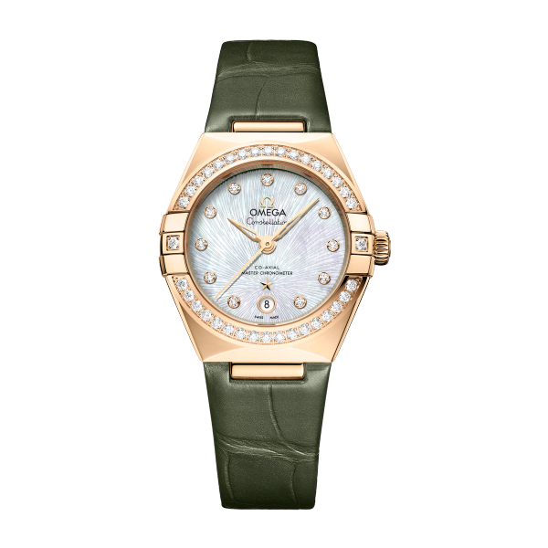 Omega Constellation White Yellow Gold Alligator Leather 29mm