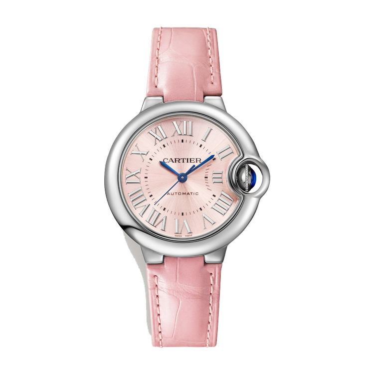 Cartier Ballon Bleu 33 mm Pink Steel Alligator Leather 33mm