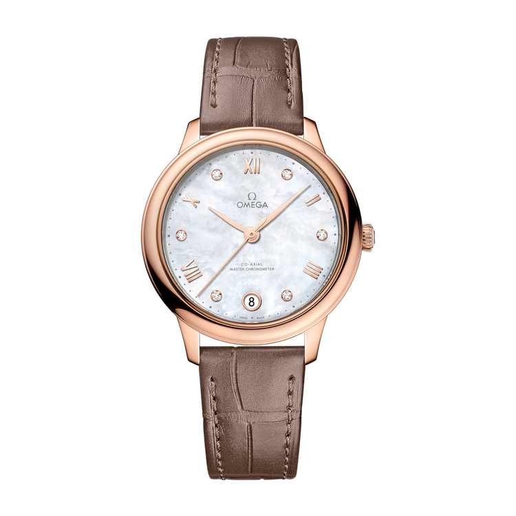 Omega De Ville Prestige White Rose Gold Alligator Leather 34mm