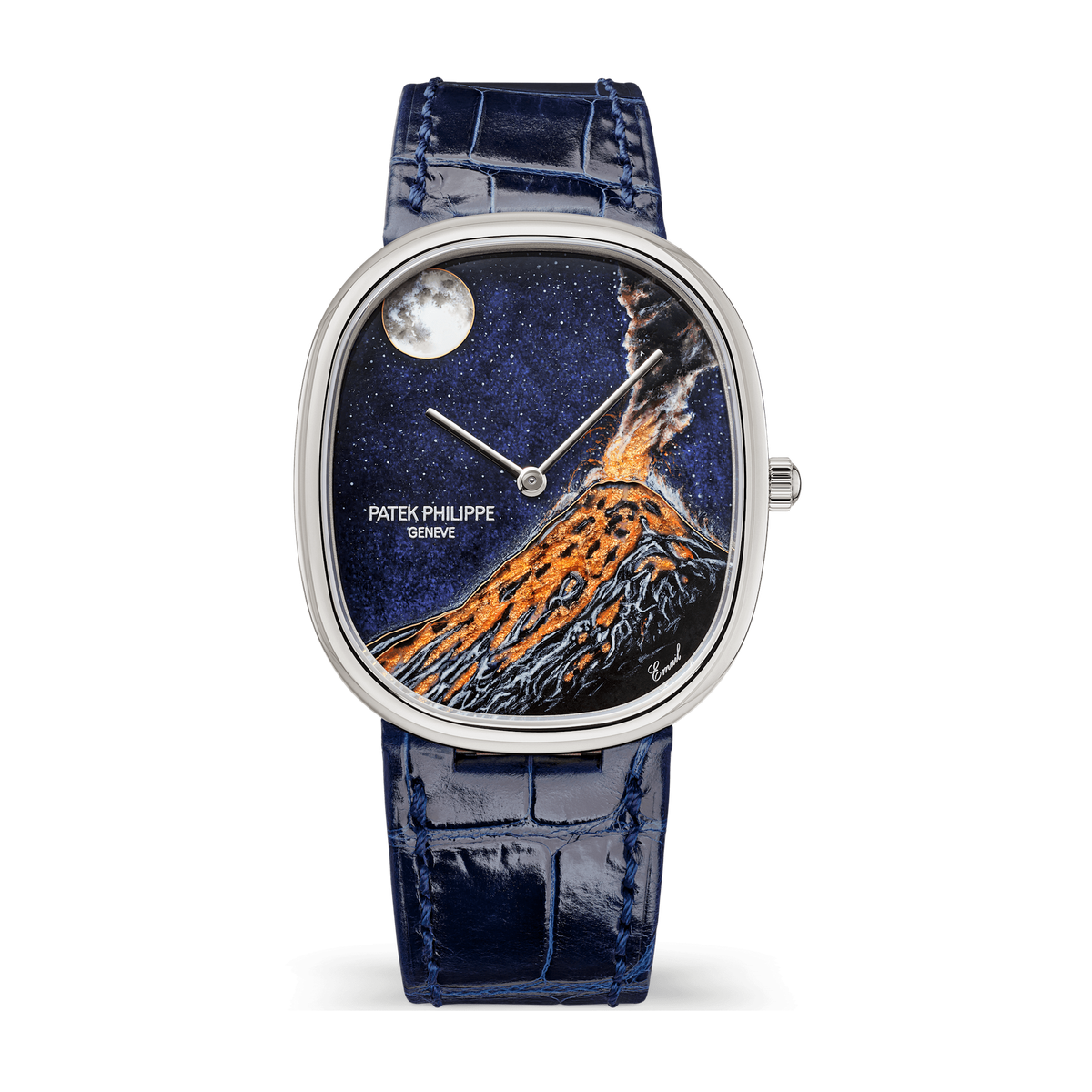 Patek Philippe "Fuego Volcano" Rare Handcrafts Golden Ellipse Brown White Gold Alligator Leather 34.5 x 39.5mm