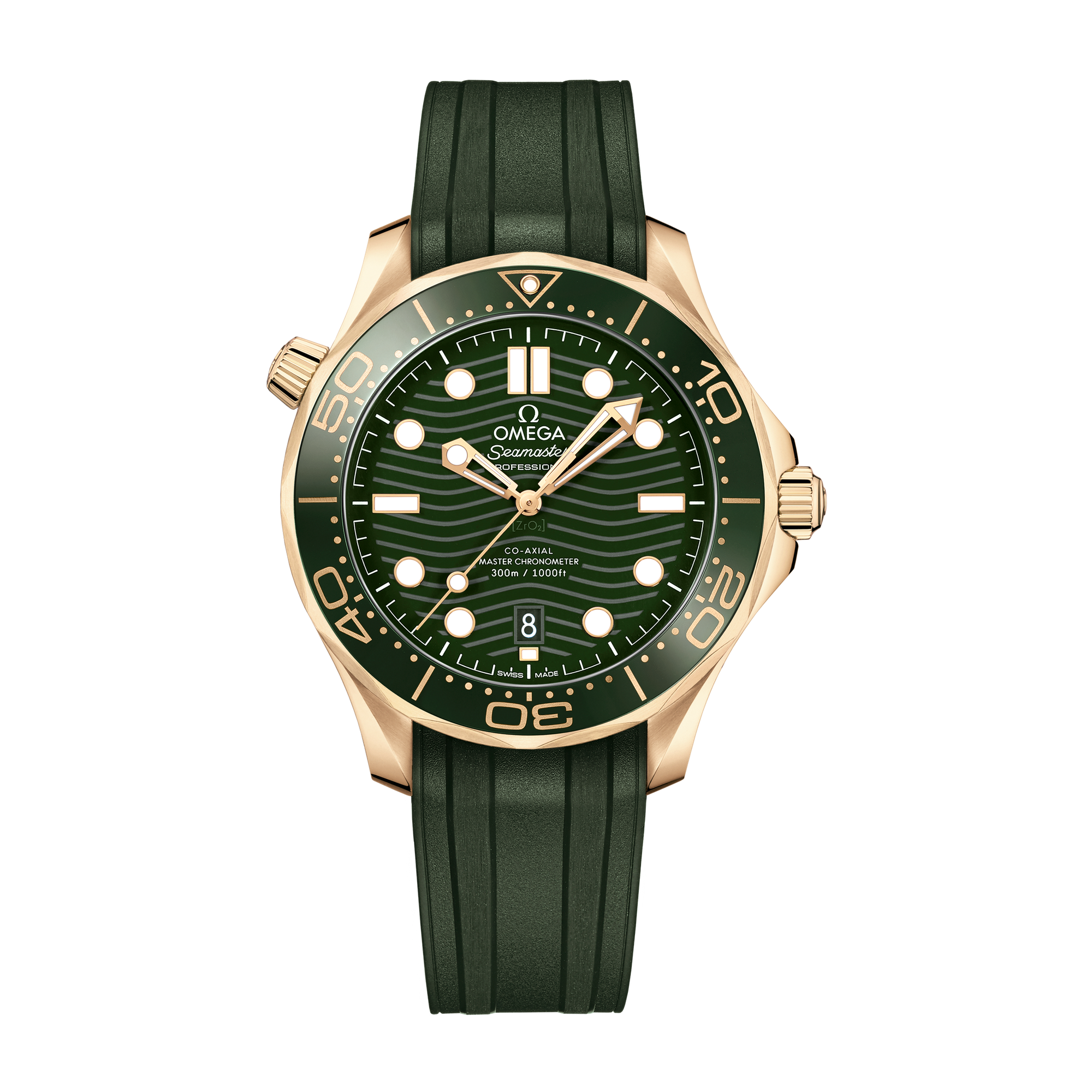 Omega Seamaster Diver 300M Green Yellow Gold Rubber 42mm