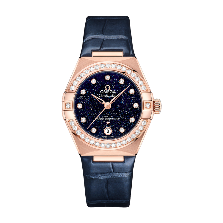 Omega Constellation Blue Rose Gold Alligator Leather 29mm