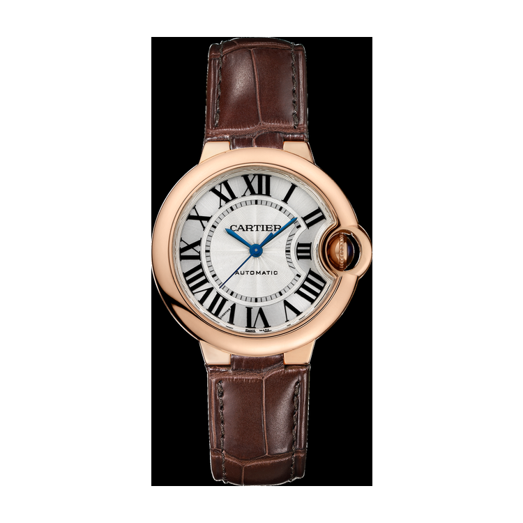 Cartier Ballon Bleu 33 mm Silver Rose Gold Alligator Leather 33mm