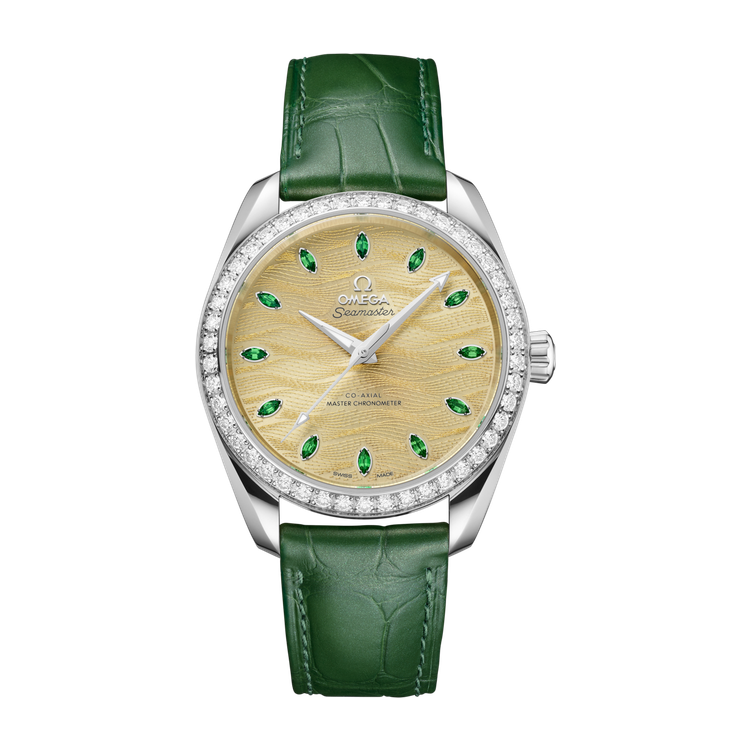 Omega Seamaster Aqua Terra 150M Green White Gold Alligator Leather 38mm