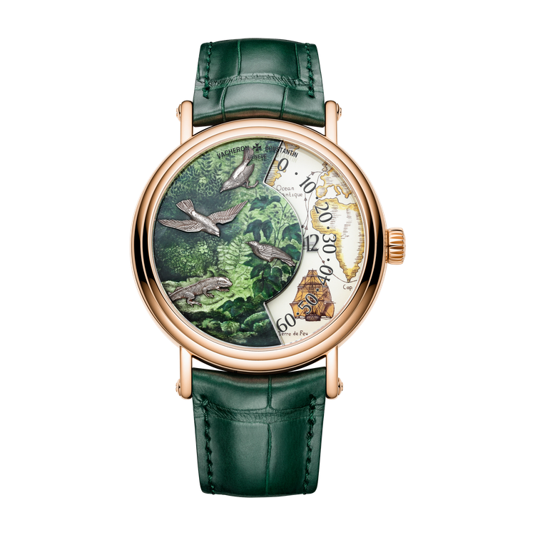 Vacheron Constantin Métiers d'Art Tribute to Explorer Naturalists Gold Rose Gold Alligator Leather 41mm