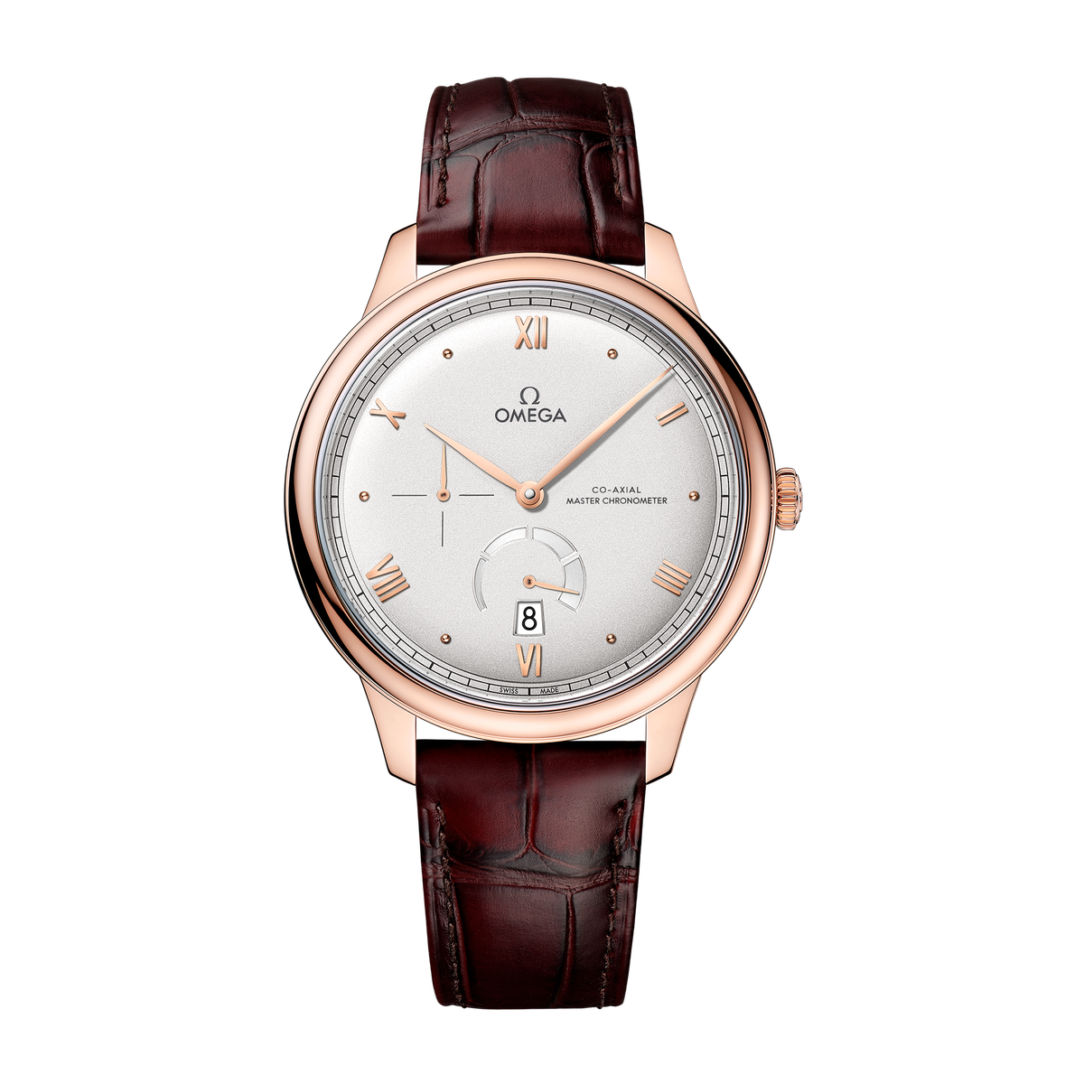 Omega De Ville Prestige Silver Rose Gold Alligator Leather 41mm