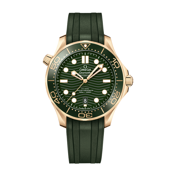 Omega Seamaster Diver 300M Green Yellow Gold Rubber 42mm