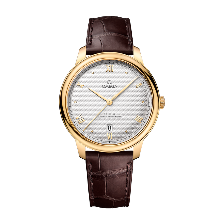Omega De Ville Prestige Silver Yellow Gold Alligator Leather 40mm