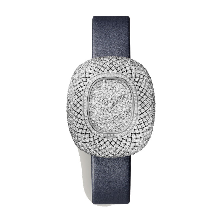 Cartier Coussin de Cartier Medium Diamond Pave White Gold Leather 31.9mm