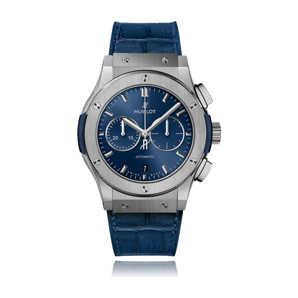 Hublot Classic Fusion Blue Titanium Alligator Leather 42mm