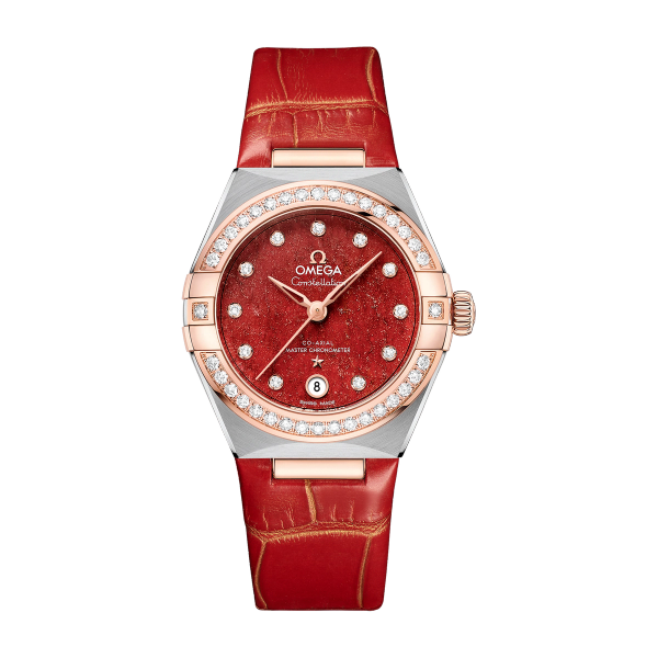 Omega Constellation Red Two-Tone Alligator Leather 29mm