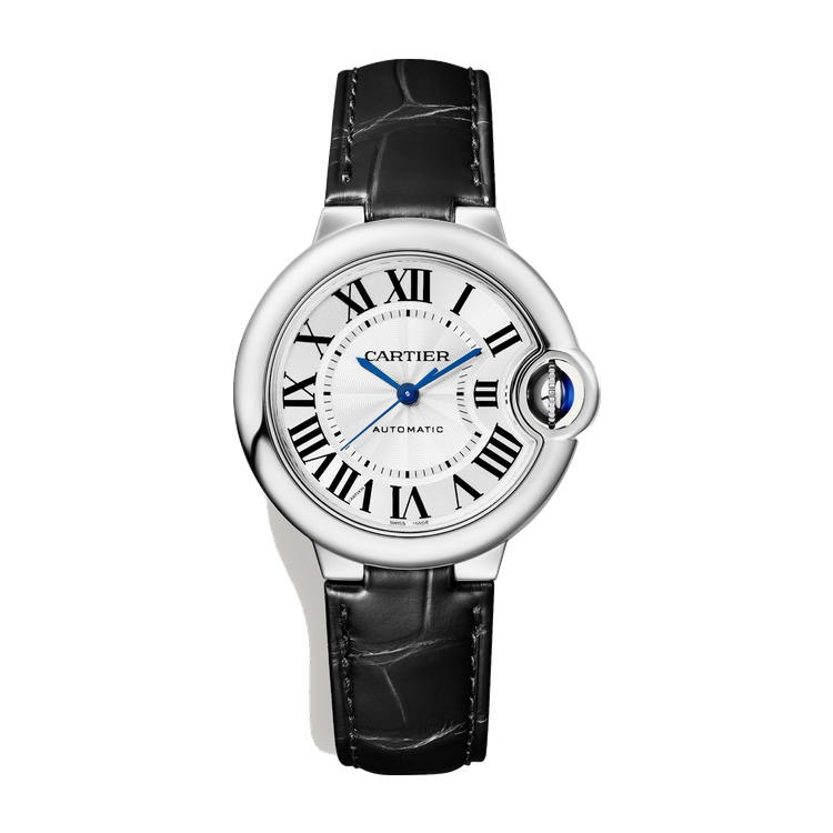 Cartier Ballon Bleu 33 mm Silver Steel Alligator Leather 33mm